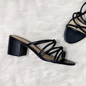 Schutz Princey Heels Black Leather Knotted Strapy Low Heel Open Toe Sandals